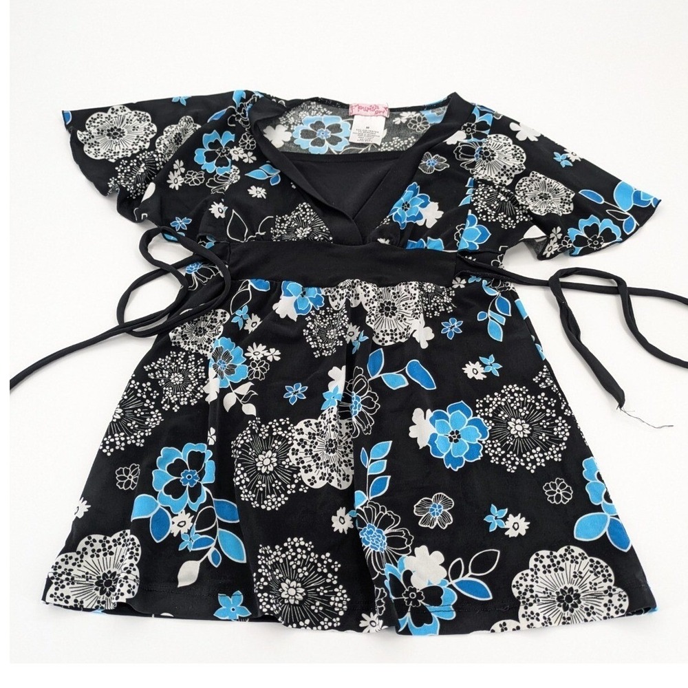 Floral Baby Doll Flutter Sleeve V-Neck Top M Fairycore Whimsigoth Fleurish VTG